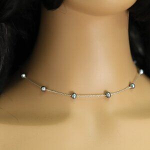 14k Pearl Necklace Real White Gold Beaded chain grey pearls #011